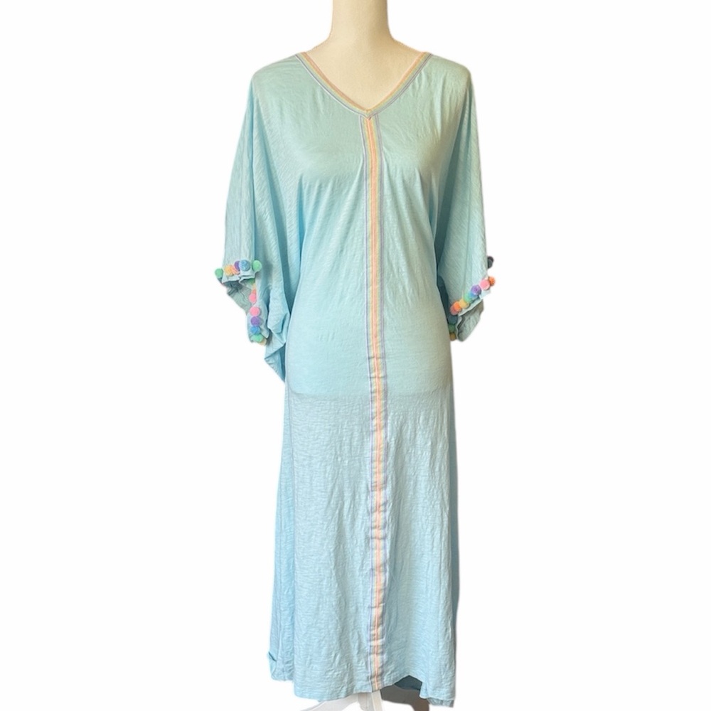 Stephanie Gottlieb X Pitusia Light Blue Maxi Dress with Pom Pom Sleeves